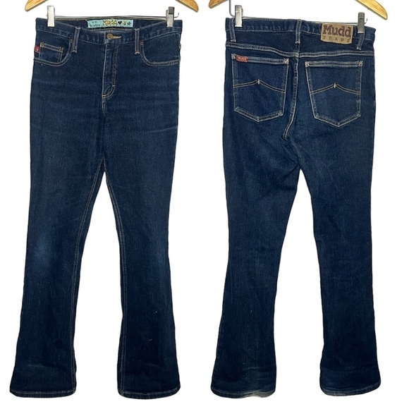 Y2K Mudd Jeans High Waisted Boot Cut Flare Dark Wash 7 - Picture 1 of 9
